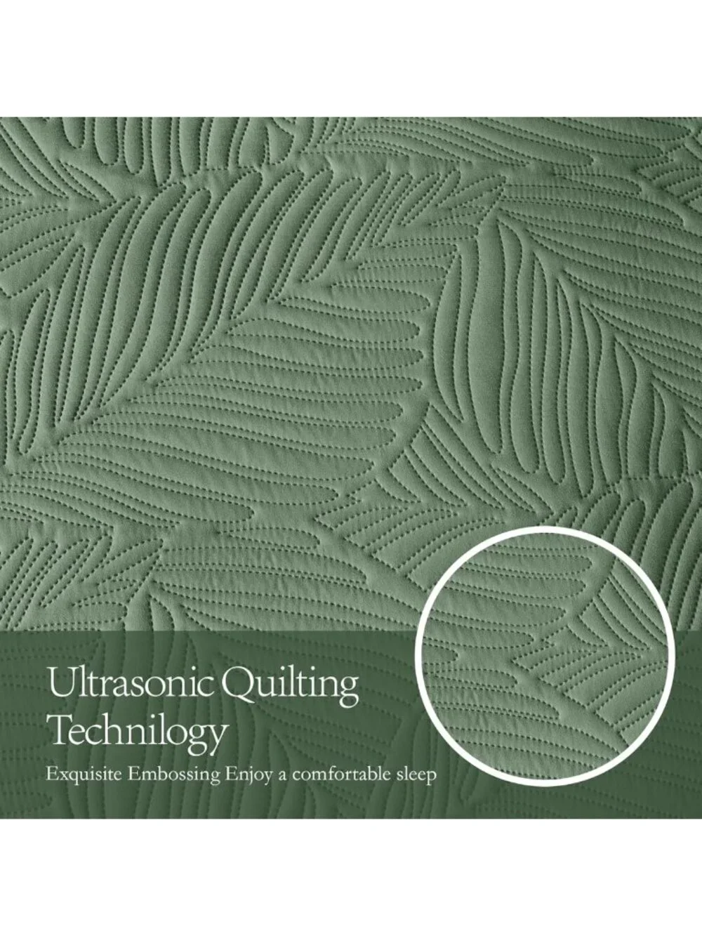 Lightweight Olive Green King Quilt Set, Soft Microfiber Bedspread with Leaf